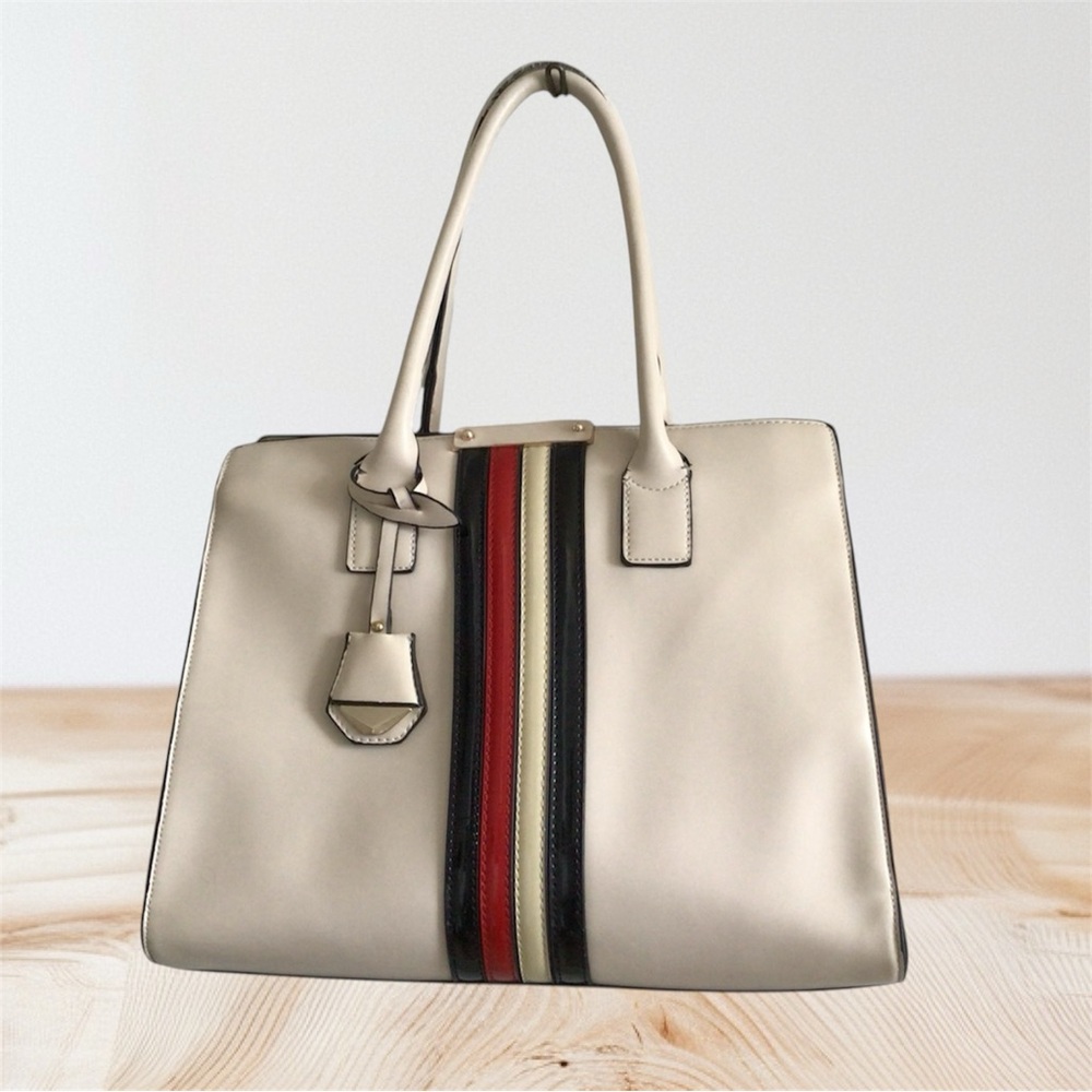 Elegant Cream Tote Bag with Striped Detail